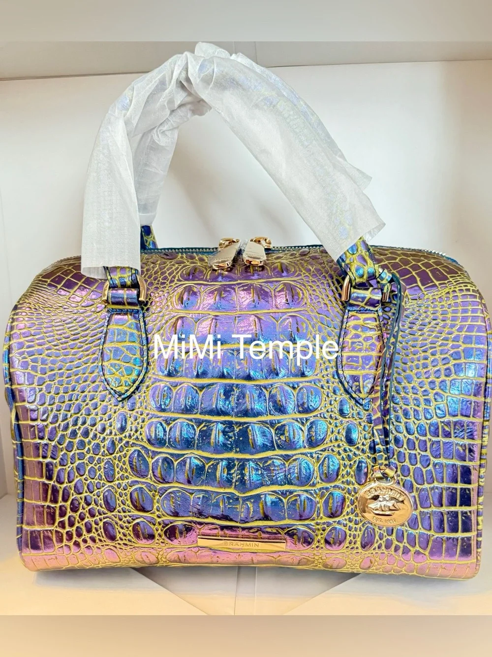 Brahmin Stacy Illuminate Croc-Embossed Satchel - RARE